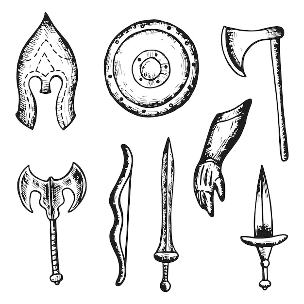knight armor objects set vector sketches