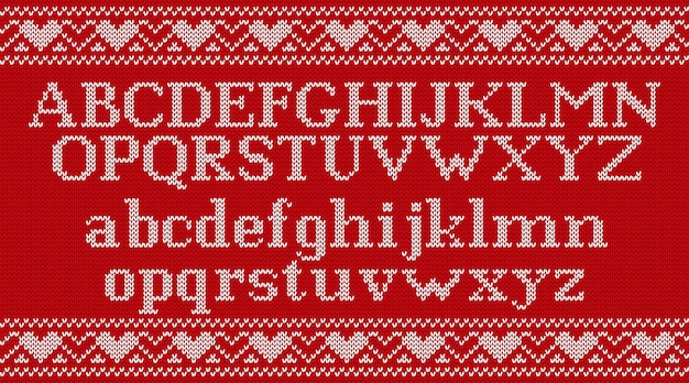 knit font on christmas knitted background,