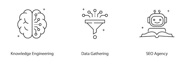 knowledge engineering data gathering robot ai learning book vector icon set