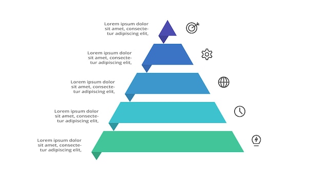 Kolmio, jossa on 5 elementin infografiikkamallipohja web-liiketoimintaesityksiin vektorikuvituksena. Liiketoiminnan datavisualisointi