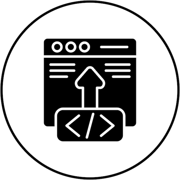Koodin käyttöönoton ikonin vektorikuva. Voidaan käyttää tietokoneohjelmoinnissa
