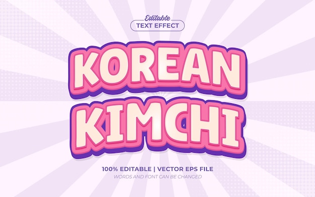 Korealaista kimchi-ruokaa, 3d-sarjakuvatyylinen muokattava tekstiefektifontti