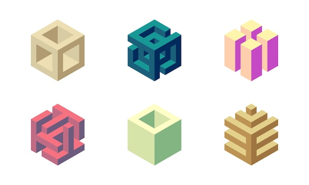 Kuutiologo geometrinen vektorisuunnittelu Setti laatikko logotyyppi yrityksen trendikäs teknotunnus isometrisessä 3D-tyylissä