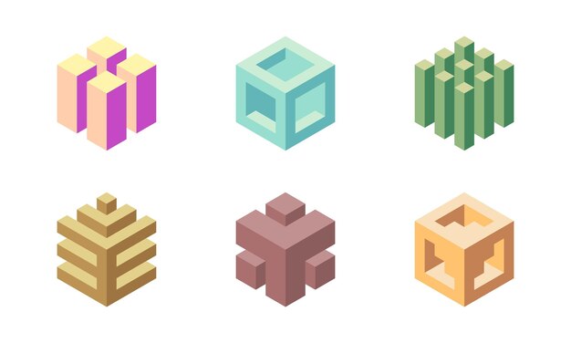 Kuutiologo geometrinen vektorisuunnittelu Setti laatikko logotyyppi yrityksen trendikäs teknotunnus isometrisessä 3D-tyylissä