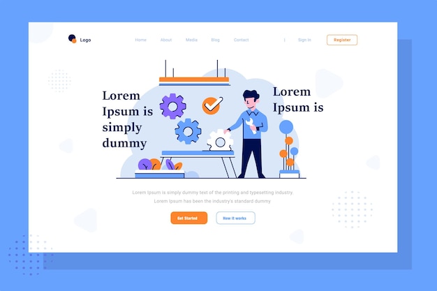 Landing Page Business finance man arrange improvement management setting strategy flat outline style