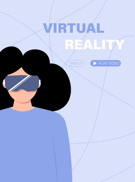 Landing page meta version game or application Cyber girl in VR glasses