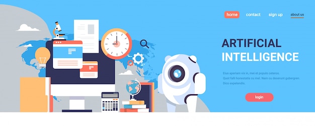 Landing page or web template with illustration, artificial intelligence theme