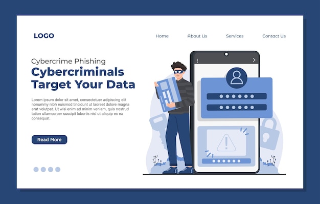 landing page template Cybercrime phishing concept online identity theft and digital security threats