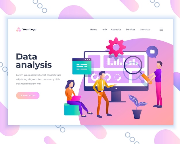landing page template data analysis concept with office people modern flat design web page design for website and mobile website vector illustration