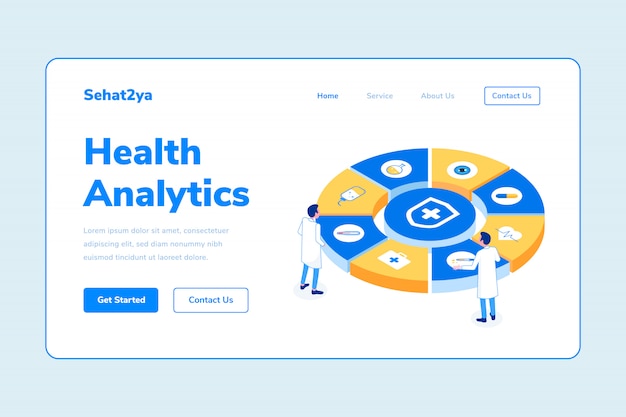 Landing Page Template Health Analytics Two Man Doctor Isometric Illustration