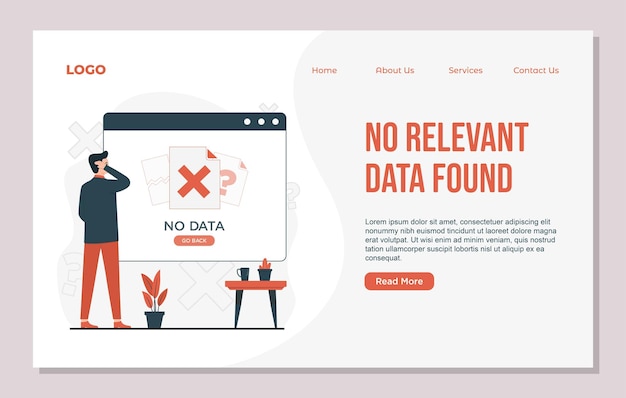 Landing page template No data concept Illustration showing data error missing files and corrupted