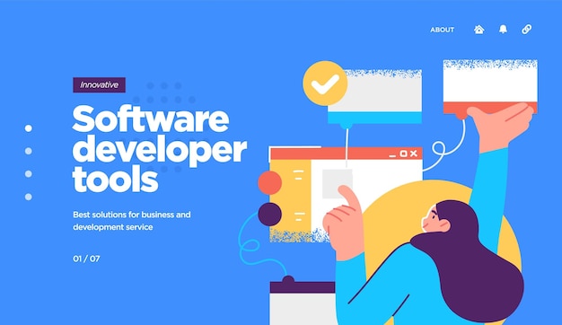 Landing page template of developing computer software coding and programming
