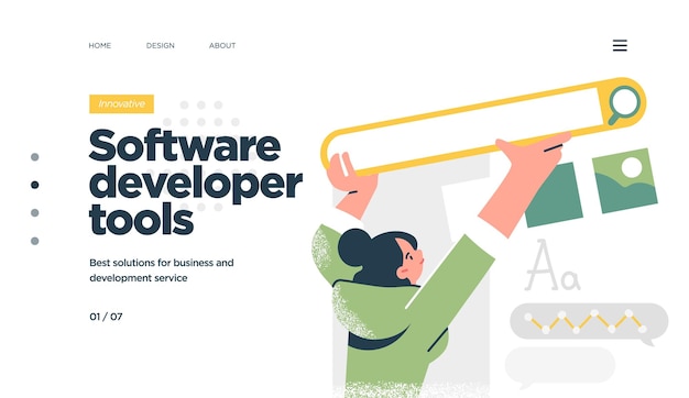 Landing page template of developing computer software coding and programming