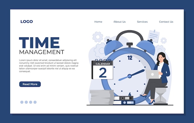 Landing page template time management concept task manager organization productivity planning