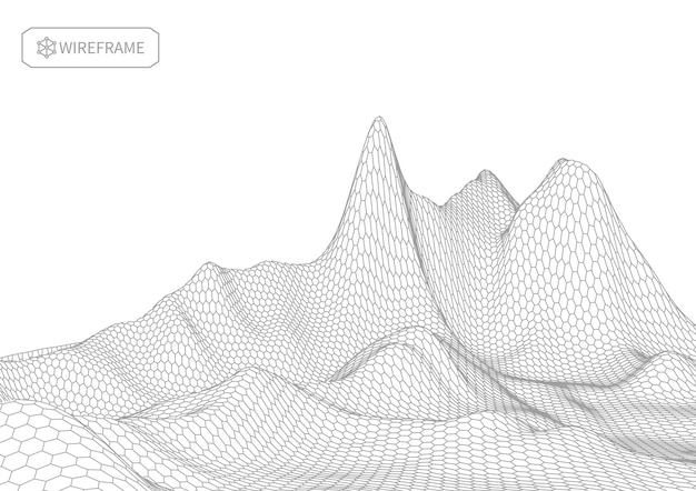 Lankamallimaisema valkoisella taustalla. Abstrakti geometrinen vektoriteknologiatausta. 3d-vektoridigitaalitausta