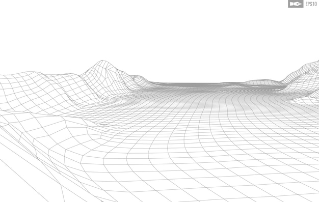 Lankamallimaisema valkoisella taustalla. Abstrakti geometrinen vektoriteknologiatausta. 3d-vektoridigitaalitausta