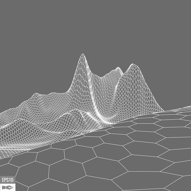 Lankamallimaisema valkoisella taustalla. Abstrakti geometrinen vektoriteknologiatausta. 3d-vektoridigitaalitausta