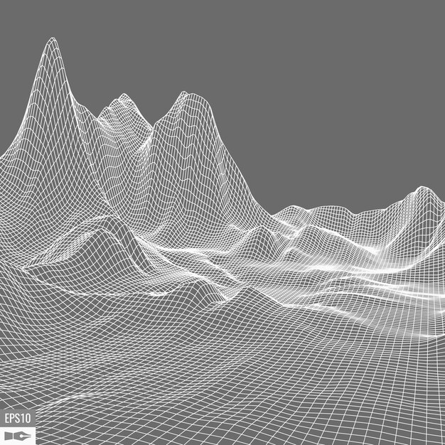 Lankamallimaisema valkoisella taustalla. Abstrakti geometrinen vektoriteknologiatausta. 3d-vektoridigitaalitausta