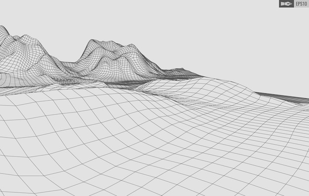 Lankamallimaisema valkoisella taustalla. Abstrakti geometrinen vektoriteknologiatausta. 3d-vektoridigitaalitausta