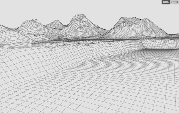 Lankamallimaisema valkoisella taustalla. Abstrakti geometrinen vektoriteknologiatausta. 3d-vektoridigitaalitausta