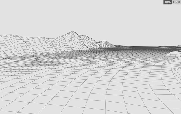 Lankamallimaisema valkoisella taustalla. Abstrakti geometrinen vektoriteknologiatausta. 3d-vektoridigitaalitausta