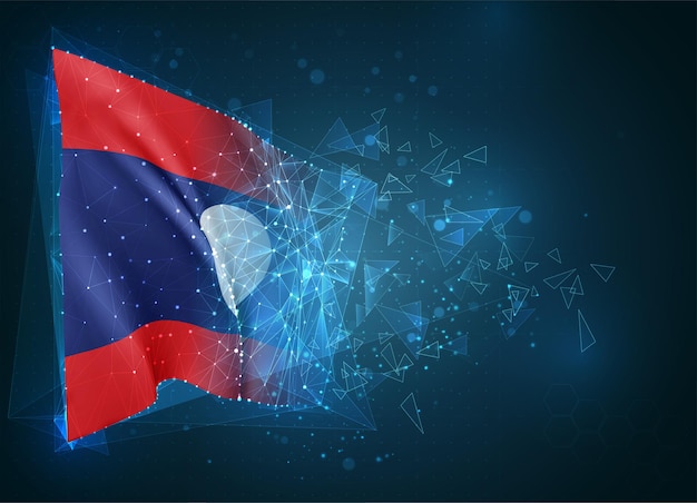 Laos,  flag, virtual abstract 3D object from triangular polygons on a blue background
