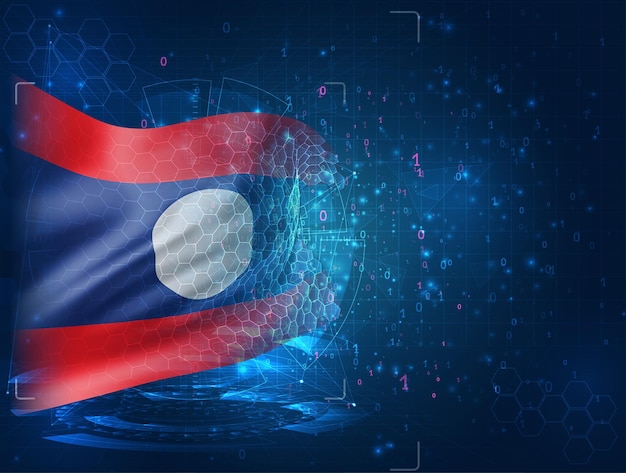Laos, vector 3d flag on blue background with hud interfaces