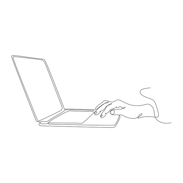 laptop and cup of coffee in single continuous line art