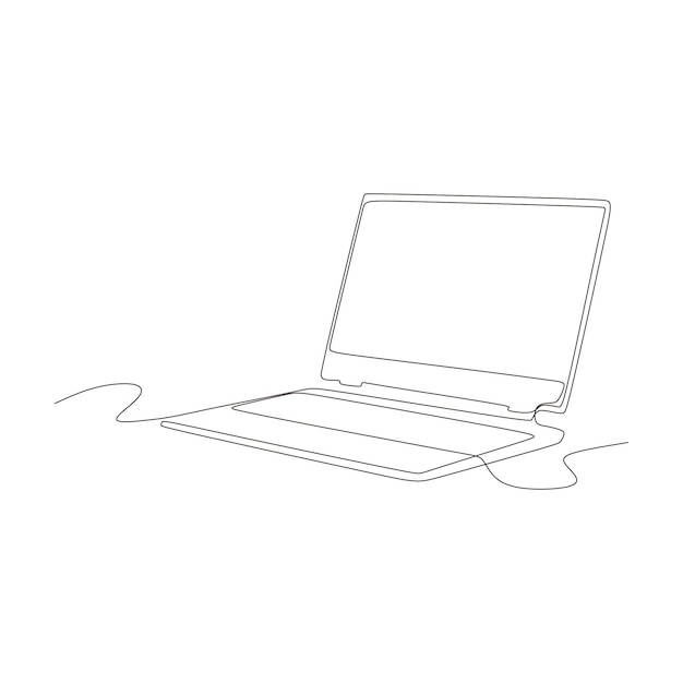 laptop and cup of coffee in single continuous line art