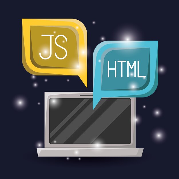 laptop and dialog textbox with web programming language code