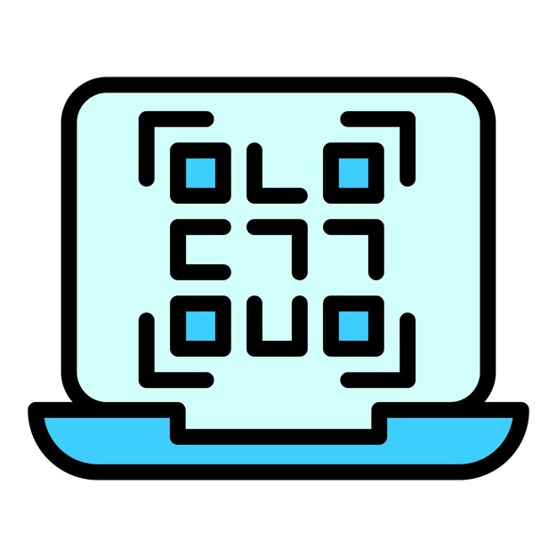 Laptop barcode icon outline vector Scan code Qr scanner color flat