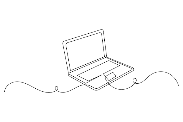 Laptop computer continuous one line drawing with isolated simple outline vector illustration