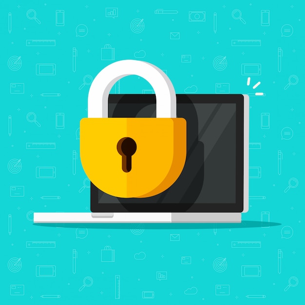 laptop computer security lock or firewall protection  icon 