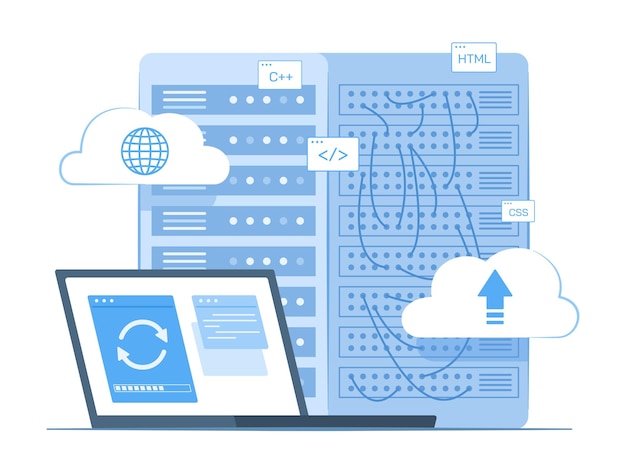 Laptop Computer Syncing Data with Cloud Computing Server for Wireless Network Connection Technology