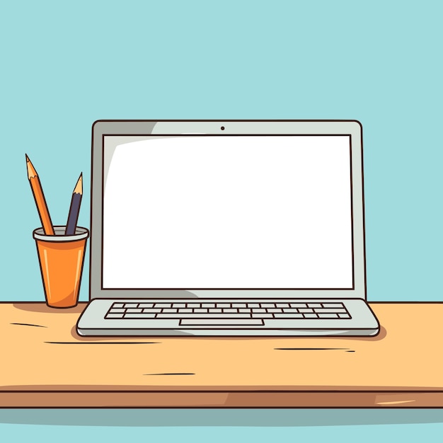 Laptop computer with empty screen front view blank copy space on computer Vector