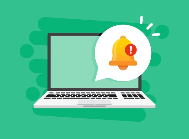 laptop notification icon in flat style computer vector illustration on isolated background reminder message sign business concept
