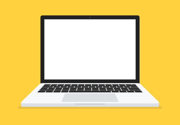 Laptop on yellow background Flat design style Computer mockup Vector