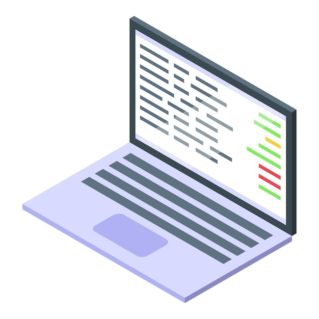 laptop showing code software development concept isometric icon