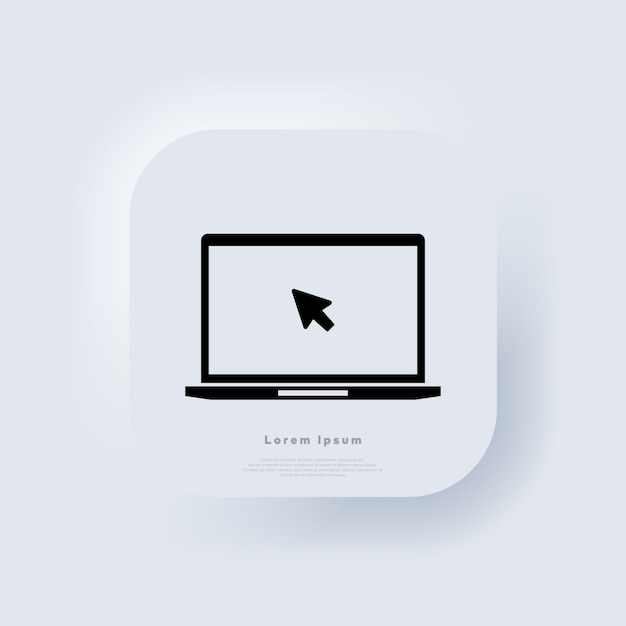 laptop with cursor icon. modern computer vector mockup. laptop with blank screen. notebook illustration. neumorphic ui ux white user interface web button. neumorphism. vector illustration
