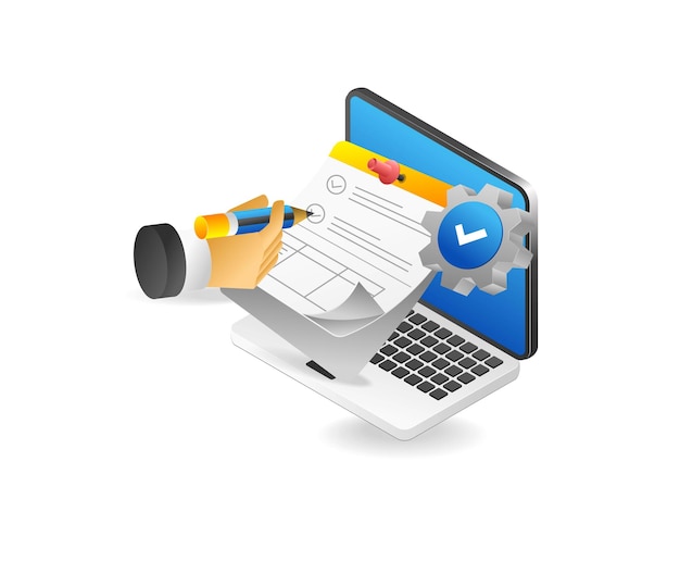 Laptop with document and camera on Vector illustration