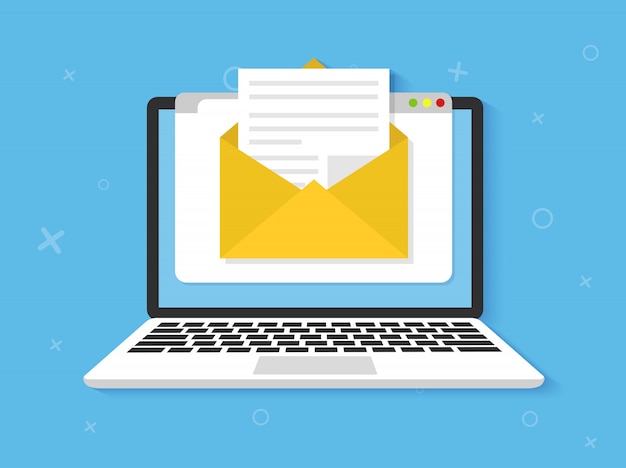 laptop with envelope on screen. e-mail, email icon flat
