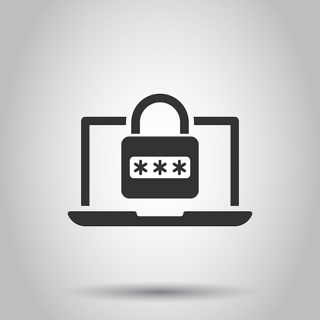 laptop with password icon in flat style computer access vector illustration on white isolated background padlock entry business concept