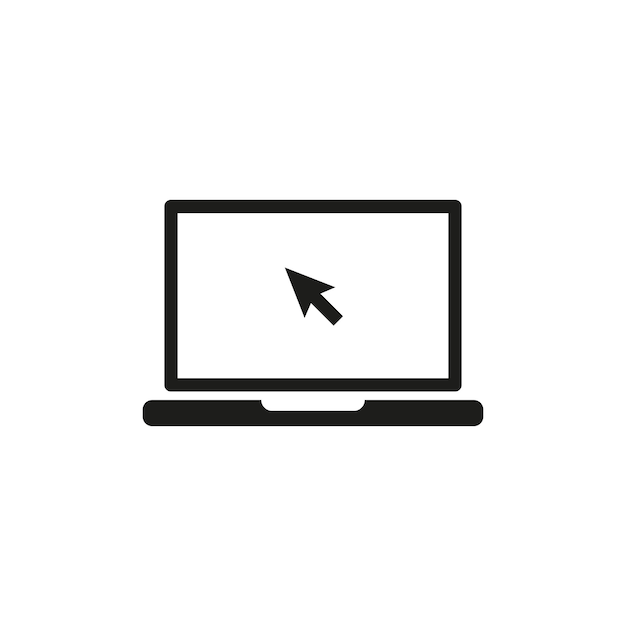 Laptop with pointer icon vector illustration Notebook screen on isolated background Monitor sign concept