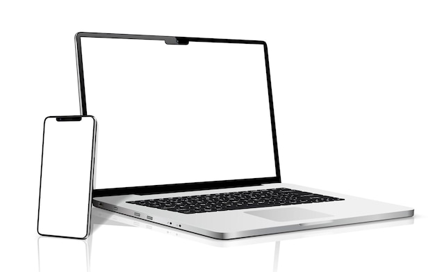 Laptop with smartphone mock up