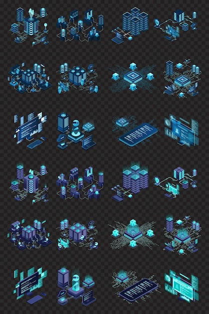 Large set of isometric modern technology concept for cloud computing datacenter database artificial intelligence and blockchain technology Isometric technology