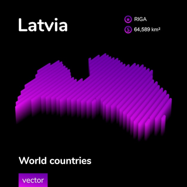 latvia 3d map stylized neon digital isometric striped vector map in violet and pink colors