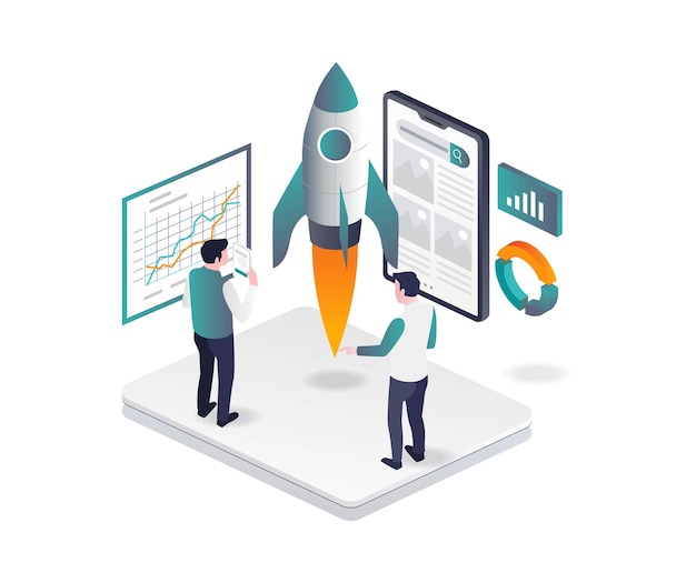 launching a new app product in isometric design