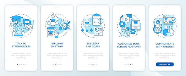 Launching school LMS blue onboarding mobile app screen