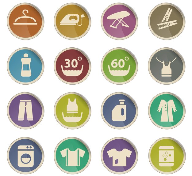 Laundry web icons in the form of round paper labels
