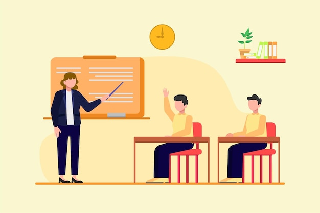 Lecturers teaching in class concept Colored flat vector illustration isolated